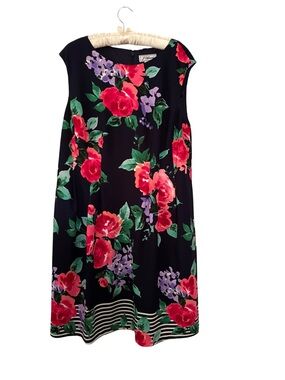 Jessica Howard Black Midi Dress with Red & Purple Floral Print